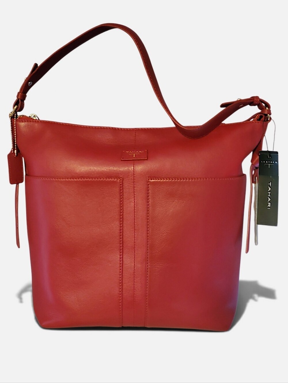 Tahari Genuine Leather "Riley Hobo" Shoulder Bag – Scarlet Red